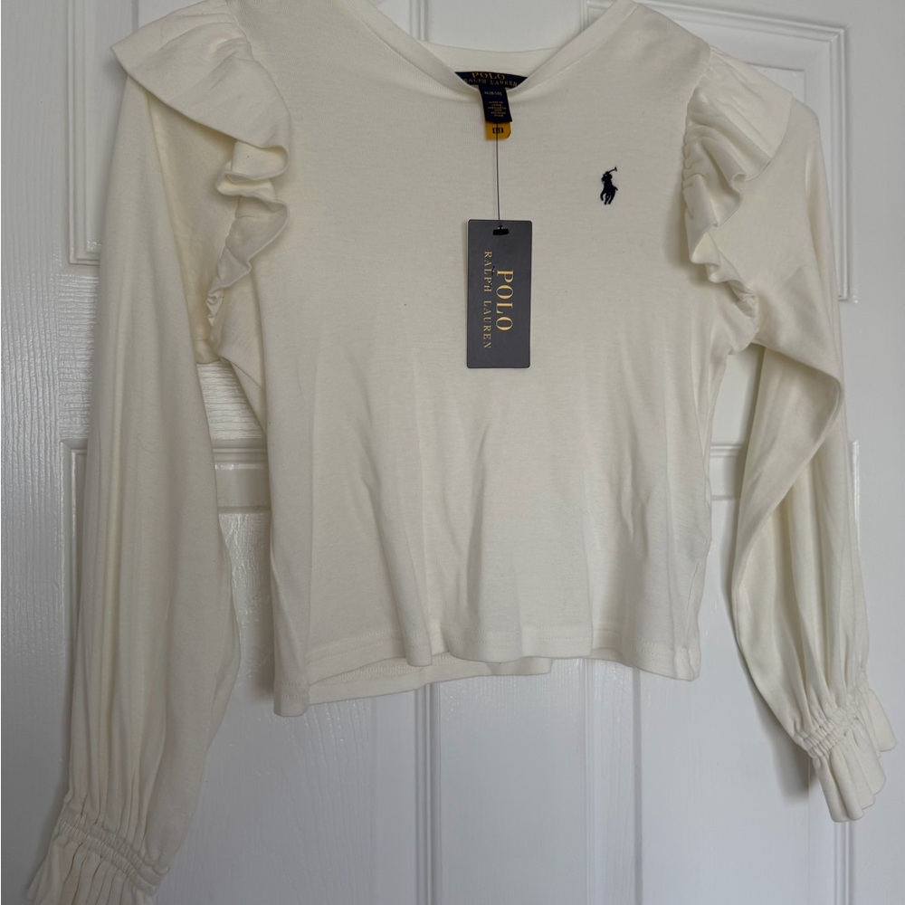 Polo by Ralph Lauren Girl’s Ivory Ruffle Long Sleeve Top